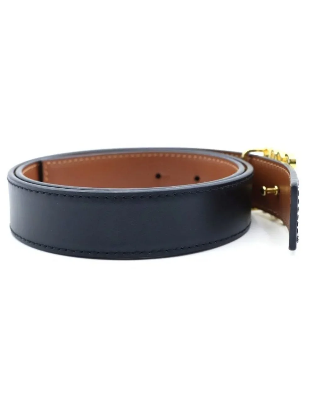 Loewe Anagram Reversible Leather Belt Black Brown Gold